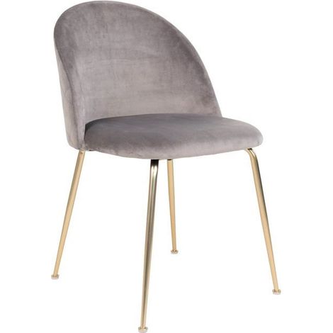2 chaises de salle à manger en velours gris avec pieds en laiton