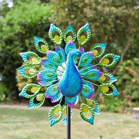 Peacock Solar Power Garden Wind Spinner, Colourful Exotic Bird Outdoor Garden Lawn and Patio Sculpture Ornament Decorations (1/2)