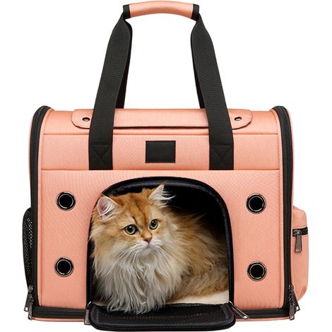 Tragbare Haustier Reisetasche für Katzen und kleine Hunde, atmungsaktiv mit Mesh-Fenstern, 40 Liter, Rosa (1/5)