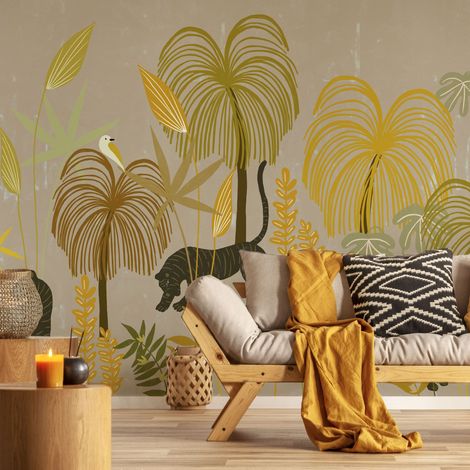Papier peint panoramique Sauvages coloré, Jaune 150 x 250cm (1/5)