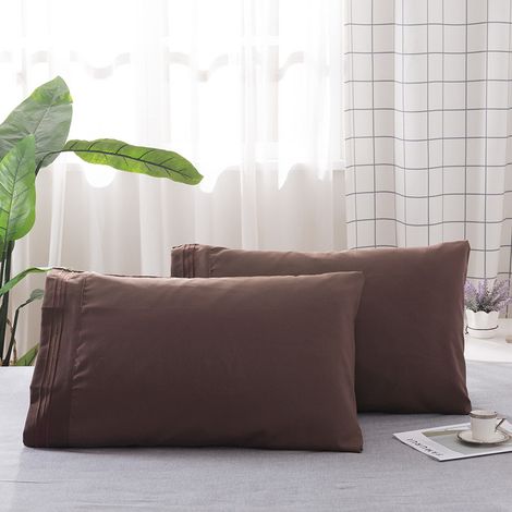 Juego de ropa de cama Vio, colores surtidos, disponible en eBay. Funda de almohada sencilla y bordada, color café, 51 x 102 cm, juego de 2. (1/5)