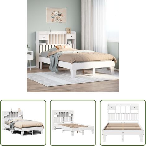 Sommier à lattes - Cadre de lit sans matelas blanc 135x190 cm bois de pin massif (1/5)