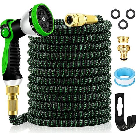 Tuyau d'Arrosage Extensible 15M/50FT avec 10 Modèles de Pulvérisation Convient aux Robinets de 1/2" et 3/4" Raccords en Métal Durables pour Jardin, Arrosage, Nettoyage (1/5)