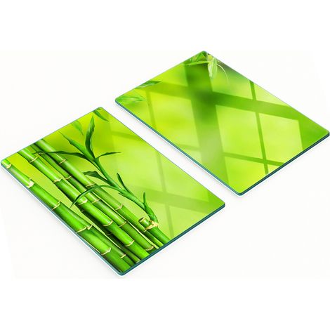 Juego de tablas de cocina de vidrio templado con dise帽o de bamb煤, 2 x 40 x 52 cm.