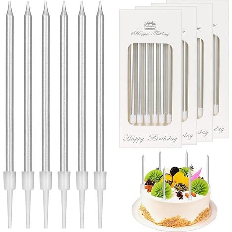 24 Pièces Bougie Anniversaire,Métallique Bougie,Bougies Anniversaire Adulte Enfant,vec Support,Bougie Gateau,Bougies d'Anniversaire Décorative pour Fête de Gâteau,Fête de Mariage,Anniversair（argent） (1/5)