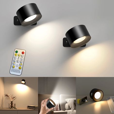 Lot de 4 appliques murales LED avec 3 températures de couleur et télécommande, lampe de lecture sans fil, veilleuse tactile à intensité variable, noir (1/5)