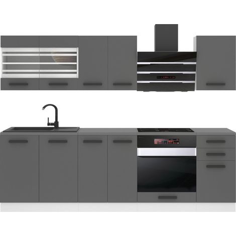 Belini Cuisine Equipee Complete Margaret Muebles de Cuisine Complets - 240 cm. Cuisine Complete avec Plan de Travail, Argent Mat (1/3)