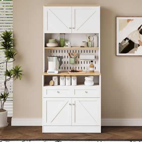 DESMIU Buffet et enfilade avec niches ouvertes et panneau perforé pour cuisine et salle à manger, blanc, 80 × 40 × 175 cm (1/5)