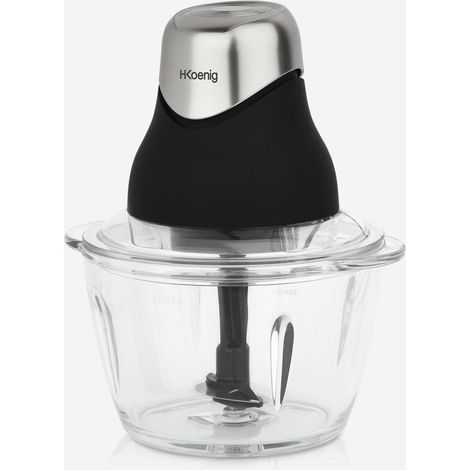HKoenig LEO8 Picadora Eléctrica de Alimentos, 320 W, 1 Litro, 2 Cuchillas,1 Vaso de Cristal, Acero Inoxidable, Negro