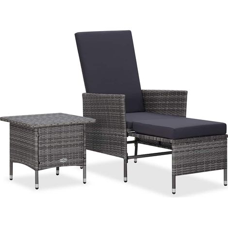 Set de muebles de jardín 2 pzas y cojines ratán sintético gris vidaXL (1/5)