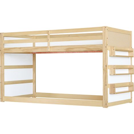 Lit mezzanine enfant 90x200 cm avec escalier 3 marches, étagères, LED, pin, MDF, naturel et blanc (1/5)