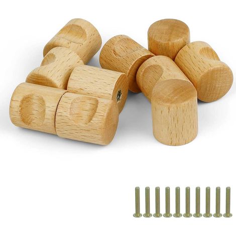 10 Pièces Poignée Meuble Bois, 24mm Bouton de Tiroir, Bouton de Meuble, Hêtre Naturel Poignées de Boutons avec Vis pour Armoires, Tiroirs, Vitrines (1/5)