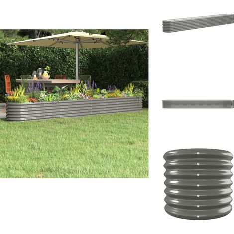 Lit surélevé de jardin Acier enduit de poudre 332x40x36 cm gris - Jardiniere Surélevée - Bac À Fleurs - Pot De Fleurs Extérieur - Décoration Jardin - Plante Grimpante (1/5)