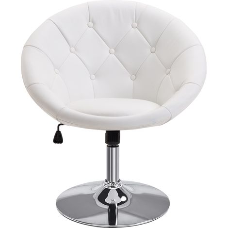 Tabouret de travail pivotant en acier chromé réglable en hauteur 56x71x78-90 cm blanc et noir en PU pour bureau et atelier (1/5)