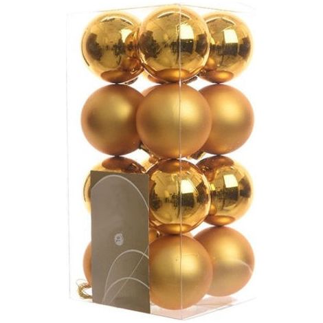 TrAdE Shop Traesio - 16 Palline Decorative Per Addobbi Albero Di Natale Glitterate E Lucide Colore - Oro
