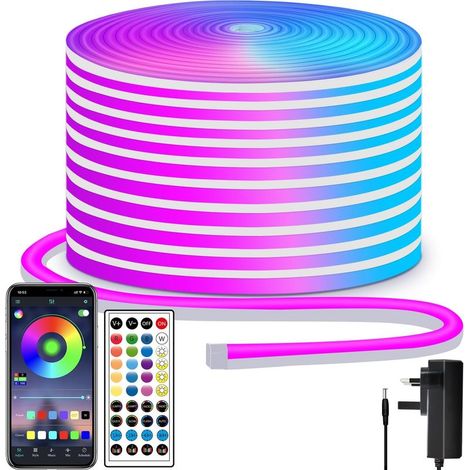 Bande lumineuse LED néon 15m - Télécommande/Application - IP65 étanche - Bande LED flexible RVB 24V - Guirlande lumineuse LED néon - Pour la chambre, la décoration de pièce et extérieur
