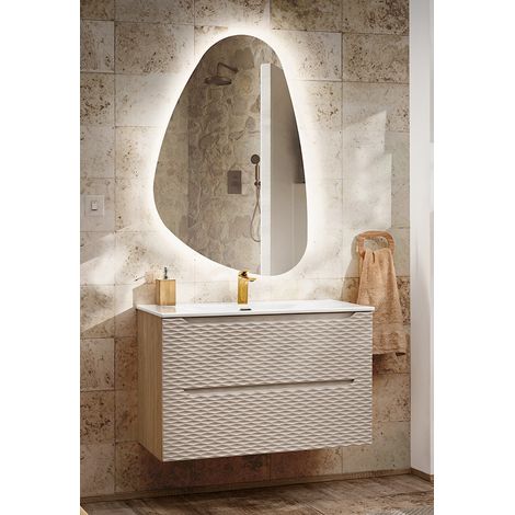 Badmöbel Set 2-teilig mit 90cm Waschtisch, Eiche mit beige, OLUO-56-BEIGE (1/5)