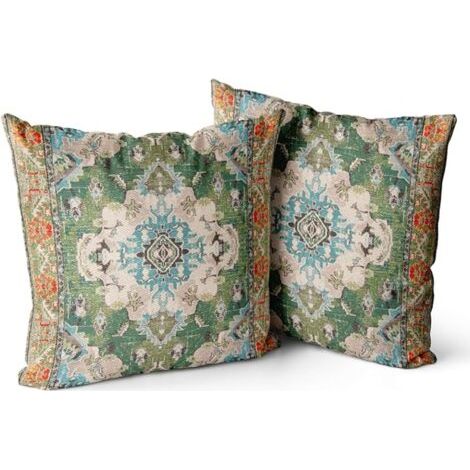 Lot de 2 housses de coussin de style bohème, housses de coussin carrées décoratives 45 x 45 cm, taie d'oreiller pour canapé, voiture, extérieur, lit, salon, canapé, décoration (vert) (1/4)
