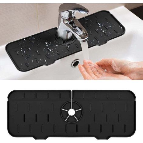 Plateau Anti-Gouttes en Silicone pour Robinet Évier Tapis Séchage Multifonction Cuisine Salle de Bain Noir