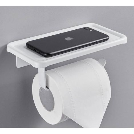 1 Porte-Papier Toilette, Aluminium, Blanc, Mural sans Perçage, Étagères Spacieuses, Salle de Bain (1/3)