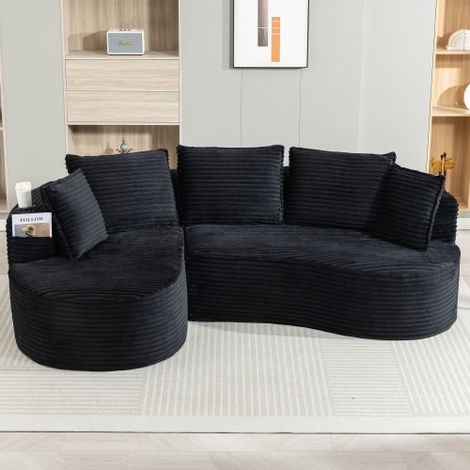 Canapé incurvé en velours côtelé – Doux au toucher et très respirant, il est équipé de porte-gobelets et d'un sac de rangement. Livré compressé pour une utilisation immédiate. Convient à tous les type (1/4)