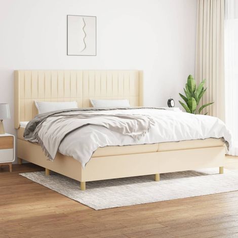 Lit double pour adulte Moderne - Lit à sommier tapissier avec matelas Crème 200x200 cm Tissu BV920689 - BonneVie (1/5)