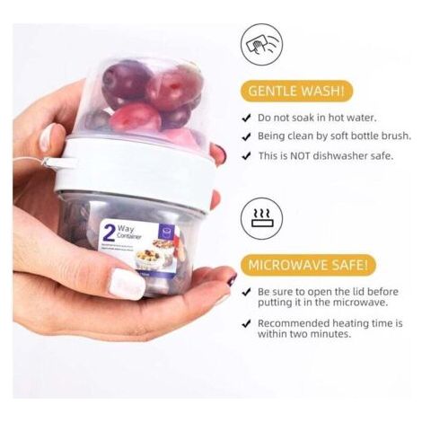 150 ml + 150 ml Reise-Joghurtbecher, Müslibecher mit Klapplöffel, Snackkapsel, Soßenbecher, Salatdressingbecher, Nüsse, Babynahrung