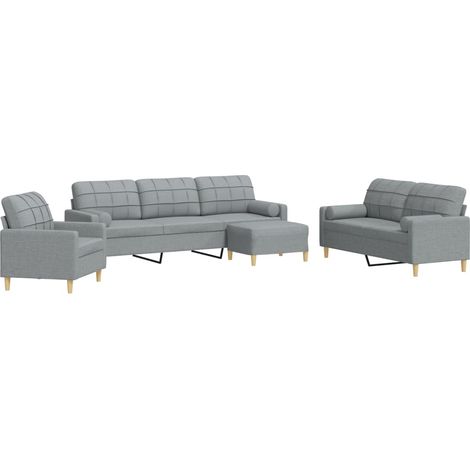 Maison Exclusive - Set Divani 4 pz con Poggiapiedi e Cuscini Grigio Chiaro Tessuto
