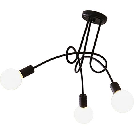 Suspension plafond style usine fer forgé noir 110V 3 ampoules salon chambre bureau luminaire contemporain (1/4)