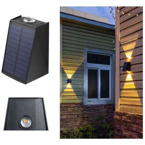 Applique murale solaire d'extérieur haut et bas, éclairage solaire de chemin, luminaire extérieur pour garage, porte d'entrée, couloir, porche, bureau, enceinte de piscine, jardin (lumière chau