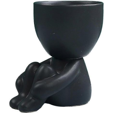 Pot de fleurs en céramique de style nordique pour plantes succulentes, avec petite statue de bonhomme, mini pot de fleurs pour cactus et bonsaï, trou de drainage (Taille : Style 1) (1/5)