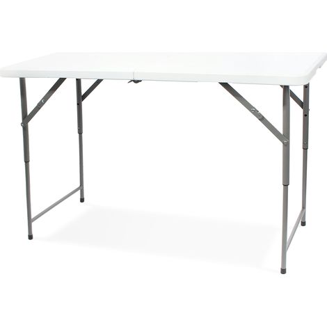Table de Camping Pliante réglable en Hauteur, Traiteur Pliante Table 120x60x74cm, Table Pliante Transportable, Charge Maximale: 70 kg, Blanc (1/5)