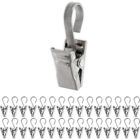 Pinces à Rideau avec Crochet, 30 pièces, en Couleur Argent, Crochets avec Pince Polyvalents pour Rideaux de Douche et de fenêtre, Supports de guirland