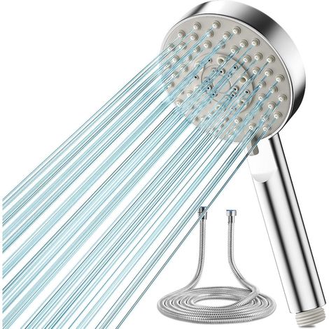 Handbrause mit 2M Schlauch, 5 Strahlarten, Hochdruck, Wassersparend, Grau (1/5)