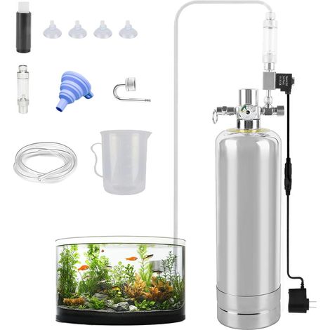 Générateur de CO2 pour aquarium, système CO2 2 L, kit complet avec diffuseur en acier inoxydable, électrovanne, manomètre de précision, tuyau d'air de 2 m, ventouses, entonnoir et verre doseur. (1/5)