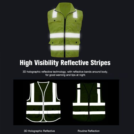 Ortviai Gilet de Sécurité Haute Visibilité Réfléchissant VM-1036 Jaune Fluorescent M avec Bandes Réfléchissantes 3D