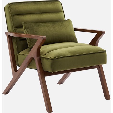 Sillón escandinavo de madera de hevea y terciopelo (1/5)