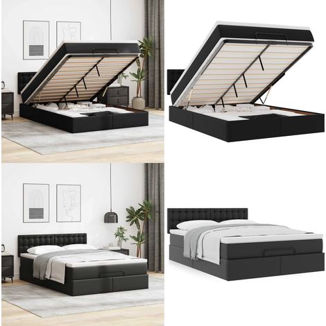 vidaXL Ottoman-Bett mit Matratze Schwarz 140x200 cm Kunstleder (1/5)