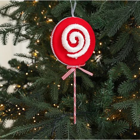 Weihnachtsdekorationen – Rot-weiße Samtornamente im Bonbon-Design – Christbaumhänger und Dekorationselemente (1/4)