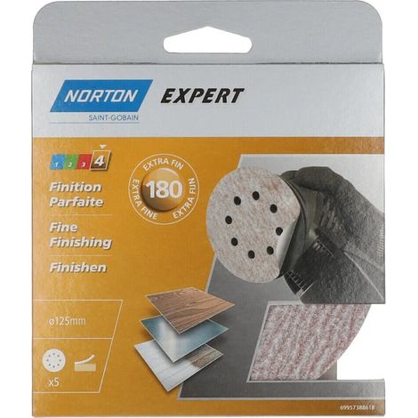 Schleifpapier 125 Auto-adhäsiv Korn 180, Blister à 5 - Norton (1/2)