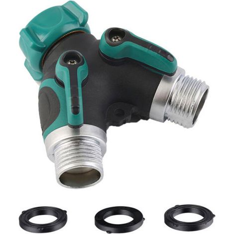 Splitter a 2 vie - Consente di collegare 2 dispositivi contemporaneamente, con flusso d'acqua regolabile, adattatore per l'irrigazione del giardino. (1/4)