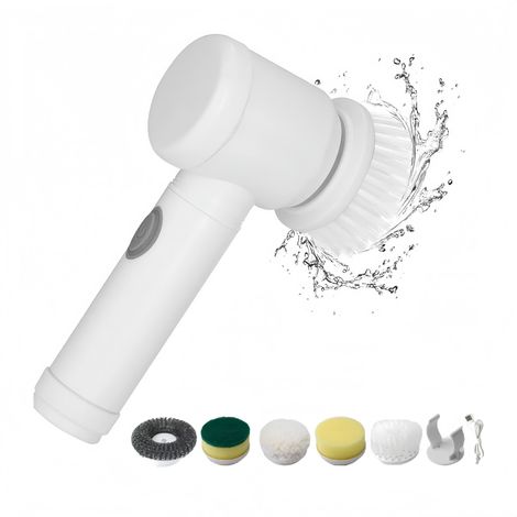 Brosse de Nettoyage Électrique Rotative, Brosse de Nettoyage sans Fil Rechargeable avec 5 Brosses Remplaçables (1/5)