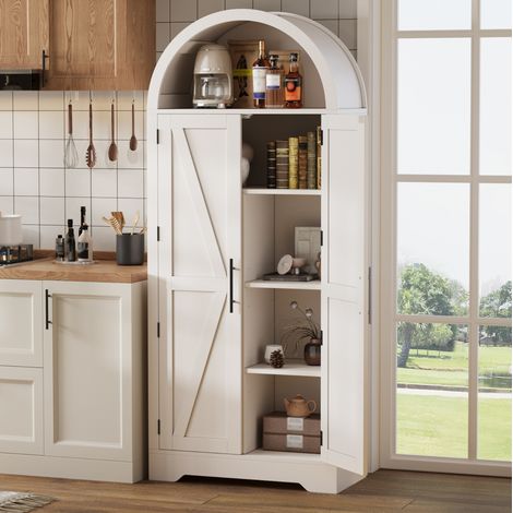 Vitrine haute 75x35x170 cm blanc en MDF avec étagères réglables et niche ouverte (1/5)