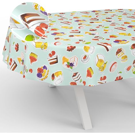 Nappe en Toile cirée Lavable, pour Table de Jardin, extérieur, intérieur, Ovale, Bord coupé, Dessert, Menthe 220 x 140 cm (1/5)