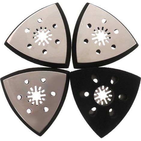 Lot de 4 Plaques de Ponçage Triangulaires avec 6 Trous 93 mm Patin Ponceuse Triangulaire Accessoires pour Bois Plastiques durs Métaux, Meulage ou Polissage (1/5)