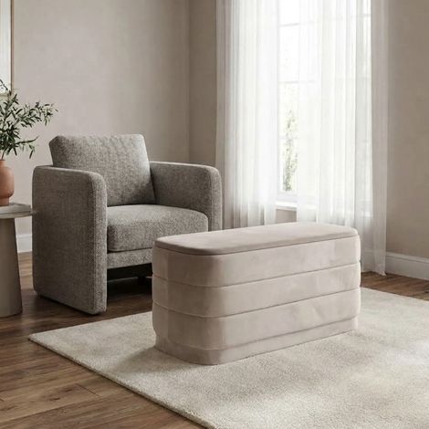 Ivory Velvet Storage Ottoman with Tray Top (1/3)
