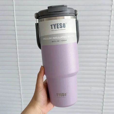 Mug isotherme en acier inoxydable (violet, 900 ml), double paroi isolante pour boissons chaudes et froides, idéal pour la voiture et les voyages. (1/3)
