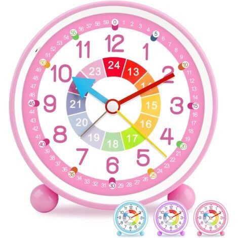 Réveil Enfant Analogique Garçon Fille Silencieux Horloges de Table alimentées par Batterie sans coutil de Chevet Grande Fonction Lumineuse Snooze Light pour Bureau de Chambre- Rose-271 (1/5)