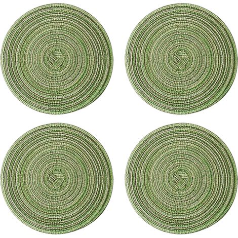 Sets de table ovales lavables, antidérapants, résistants à la chaleur, tissés, pour les repas de famille en vacances (Vert) (1/5)