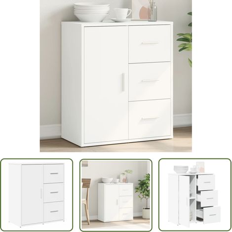 The Living Store Buffet blanc 60x31x70 cm bois d'ingénierie - Buffet Blanc - Meuble Rangement - Commode - Armoire Cuisine - Mobilier Salon (1/5)